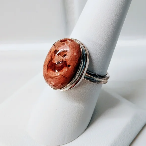 New 925 Sterling Silver Mexican Fire Opal Ring Size 7.5 - Picture 2 of 4